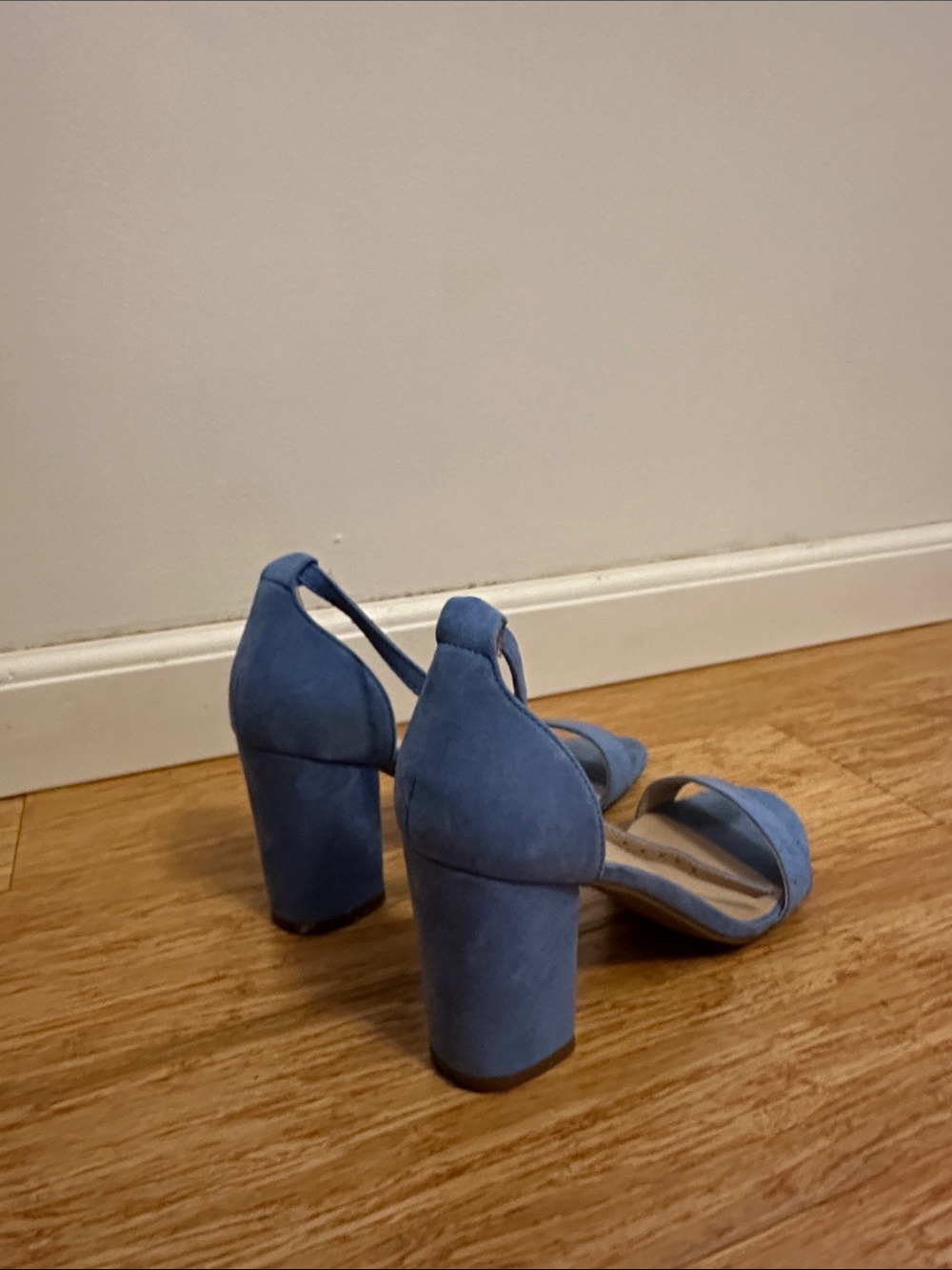 Blue Suede Block Heel Sandals - Women's Dress Heels